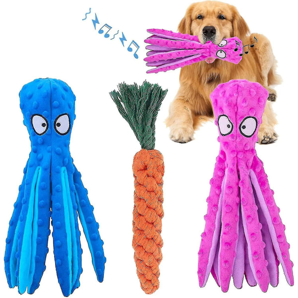 Dog Squeaky Toys Octopus - Crinkle Plysj Hundeleker for valp tenner, slitesterke interaktive hundetyggeleker for små til mellomstore hunder Trening og Reduser B