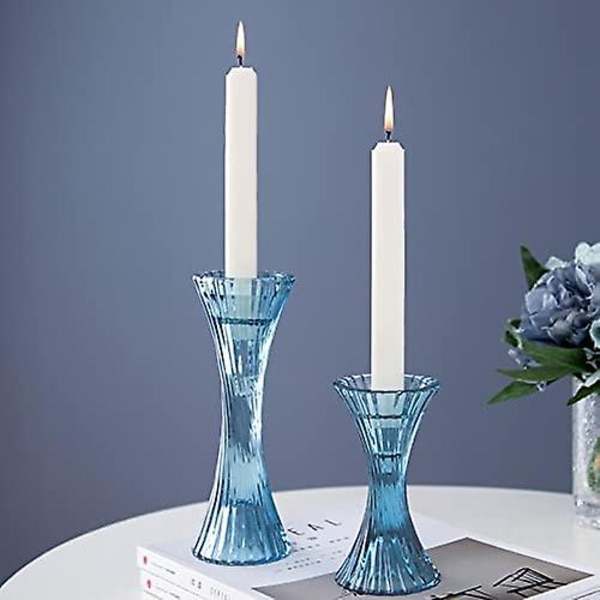 Glaskonformad Ljusstake Set, 2-pack Kristall Ljusstake Rund Bas Ribbad Bordscentrum