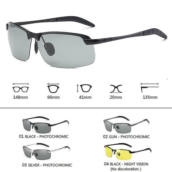 Polariserte fotokromatiske solbriller, solbriller med overgangslinse for menn, etui uten briller (Black-Night Vision)