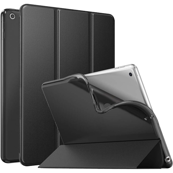 Kotelo iPad 9/8/7. sukupolvelle 2021/ 2020/2019, Pehmeä läpinäkyvä TPU-jäätynyt takakannen ohut iPad 10,2 tuuman kotelo telineellä, automaattinen herätys/lepotila (B)