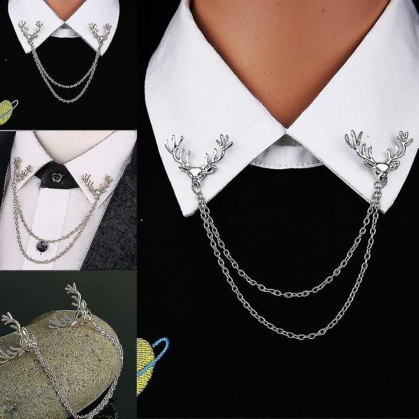 Hjorte Broche Pin For Mænd Kvinder Suit Vintage Skjorte Krave Kæde Brocher Elk Decor Gold