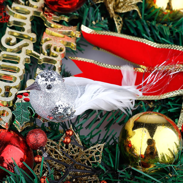 12 st verklighetstrogna härliga fjäderglitter konstgjorda fåglar Klämma på julgransprydnad dörrkransar Festival Bröllopsdekorationer