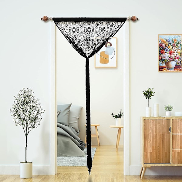 2 st Macrame Spetsdörrgardin för dörröppningar, rumsavdelare dörröppning Hippie fönsterpanel rumsavdelare vägg garderob gardiner (100200cm, svart)