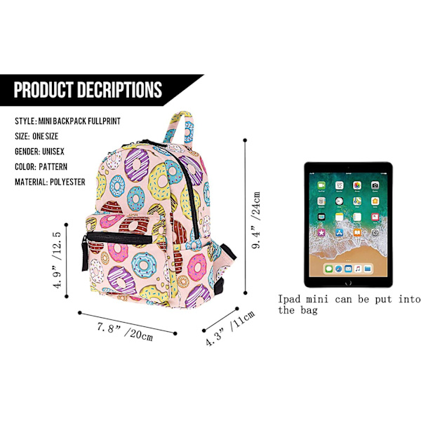 2024, bedårande 10\" Mini Bag Backpack för flickor barn & vuxna (donuts)