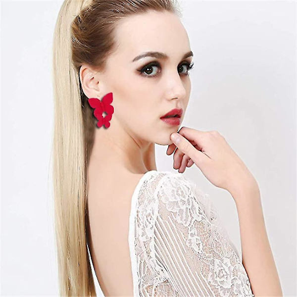 Boho Retro Multicolor Alloy Butterfly Earrings For Women Girl Red -,shznv