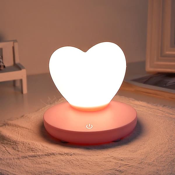 Led berøring kontroll nattlys hjerteformet (rosa)