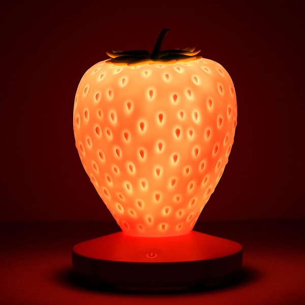 Jordbær Nattlys, Søt Silikon Jordbærlampe Barnehage LED Søte Barn Nattlys, 3 Modes Touch, Barnebordslampe som skifter farge (rosa)