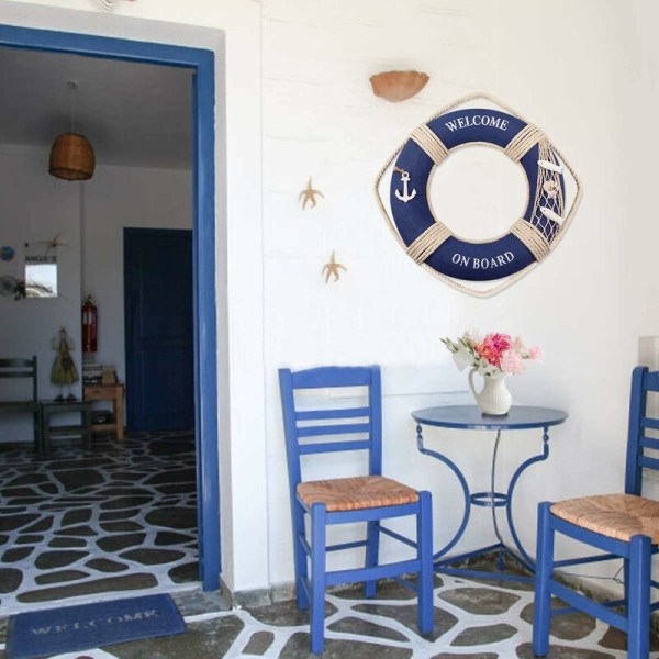 Nautisk livboj dekoration livboj vägghängande dekor livboj hem dörr vägg dekoration strandtema heminredning (mörkblå)