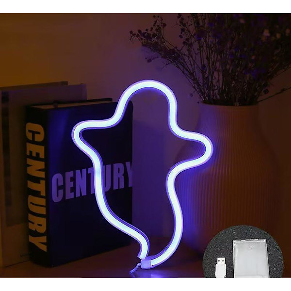Ghost Neon Skilte Nattelys, LED Skilte Spøgelse Form Lampe Neon Lys til Jul, Væg, Fest Børn Børn Teen Soveværelse Dekor-Spøgelse med Holder Base(