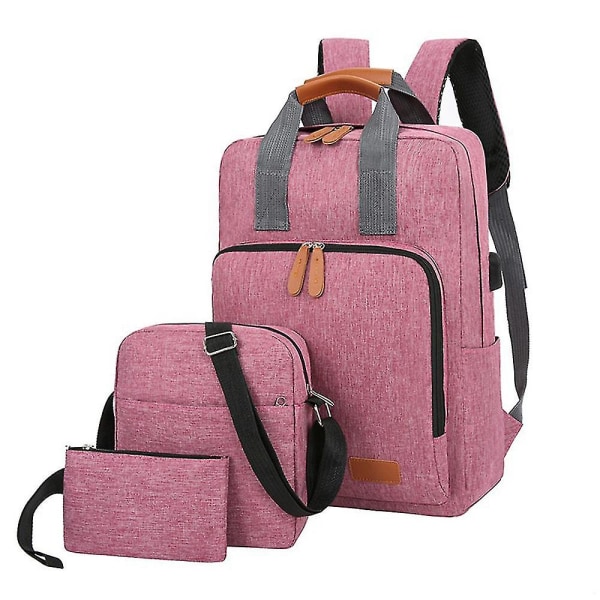 3st/ set Herr ryggsäck med stor kapacitet Messenger-väskor Plånbok utomhusresor (rosa)