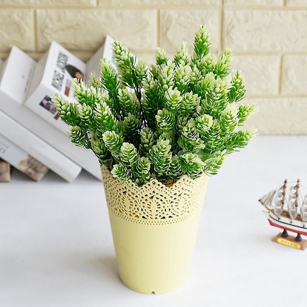 Falsk blomma levande anti-fade plast simulering cypress blad för hem（grön）