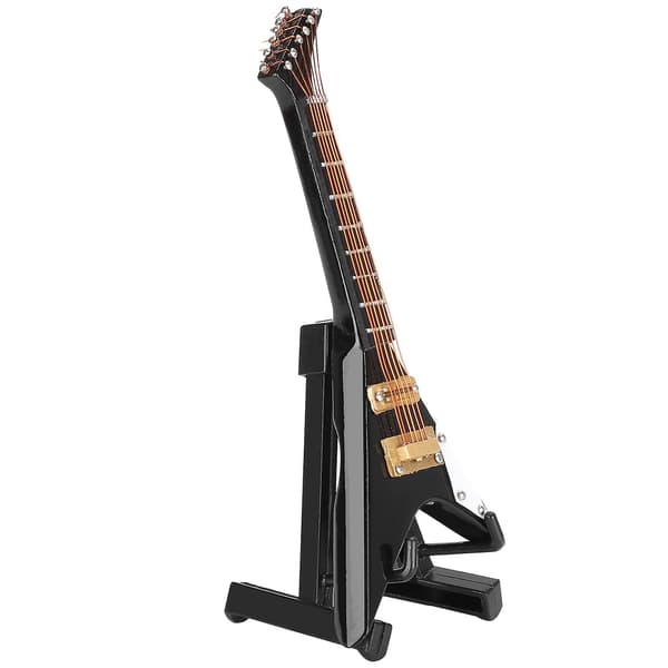 Svart 10cm Mini V-formad gitarrdekoration Musikinstrument Modell Present