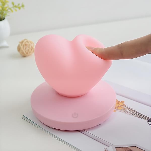 Led berøring kontroll nattlys hjerteformet (rosa)