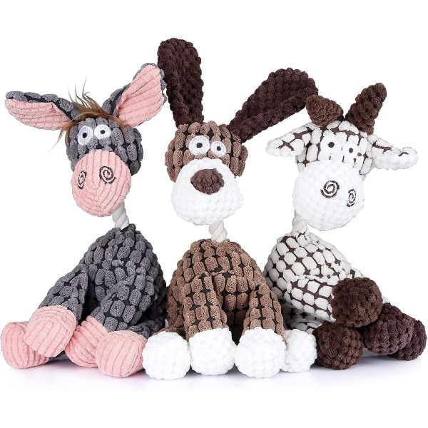 Plush hundeleketøypakke for valp, 3 pakker holdbare utstoppede dyr plysj tyggeleker med squeakers, søte myke hundeleker for tannstell, for små mellomstore D