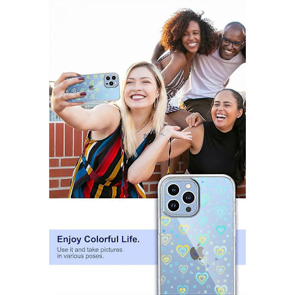 Kompatibel med iPhone 11 Skal, Holografiskt Hjärta Regnbågsfärgat Transparent Kawaii Telefonskal, för Kvinnor Estetisk Laser Bling Regnbåge Söt Omslag, Holo He