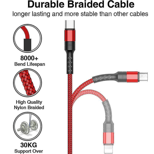 Multiladdningskabel, Usb-laddningskabel Laddare Typ C Telefonladdare - Snngv（Röd）