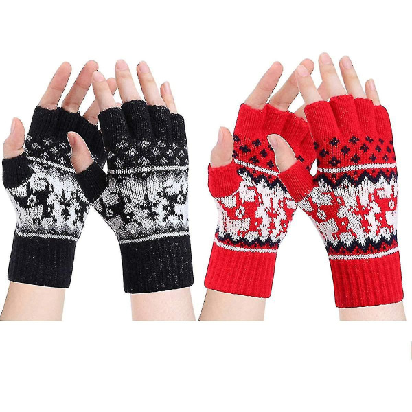 Vinterhalvfingervanter - Varme vinterhandsker til kvinder Strikkede handsker Uldvanter til koldt vejr Vindtætte（røde）