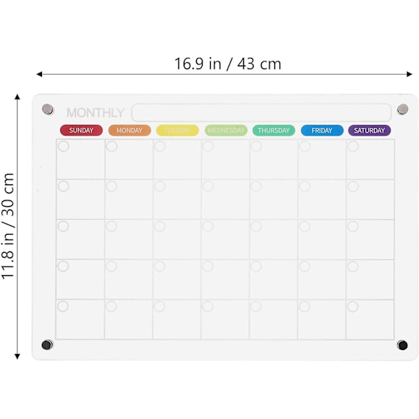 Klar Magnetisk Kalender Månadsvis Akryl Whiteboard Magnetisk Återanvändbar Kylskåpsplanerare Planeringstavla Whiteboard Kalender