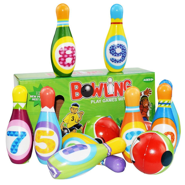 Mini Bowling Set-10 flaskor + 2 färgglada bowlingskum utomhusspel för 3 4 5 år Old_aw