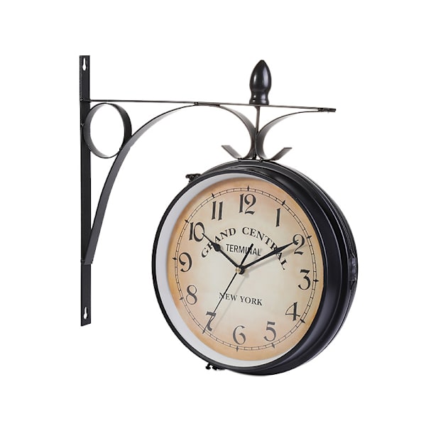 Dobbeltsidet vægur, stationsur, haveur, dobbeltsidet ur, tidsindikator 33 x 30 x 9 cm
