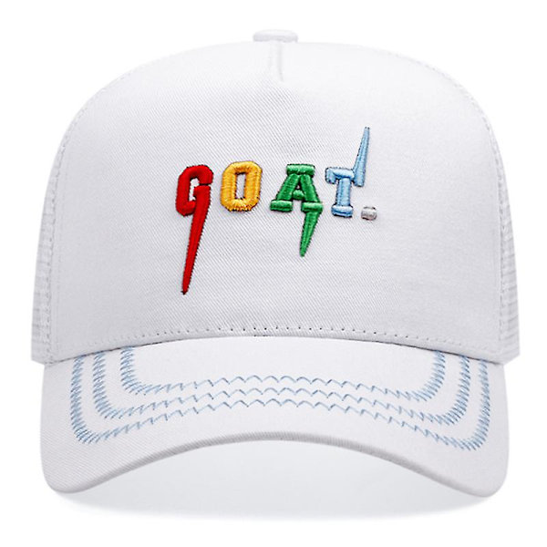 Broderad basebollkeps GOAT utomhus sport evenemang keps sommar solskydd andningsbar populär mesh keps GOAT bokstäver vit
