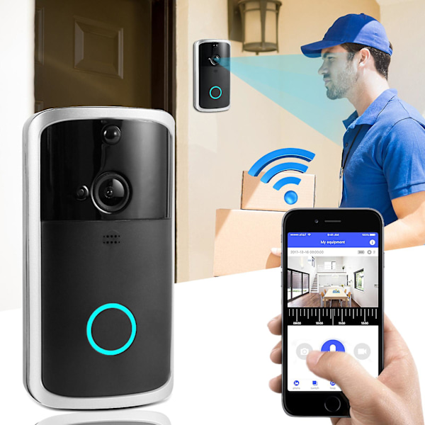 Trådlös Wifi Video Dörrklocka Smart Phone Dörr Ring Intercom Säkerhetskamera Klocka