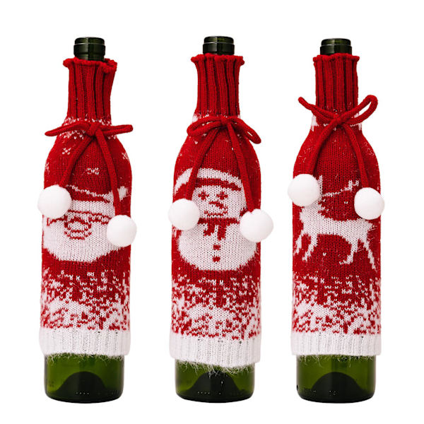 Juldekorationer, 3-pack Stickade Vinflaskhållare, Stickad Vinflaskhållare Tomte Snögubbe Rådjur Gradienterad Färg Flaskhållare