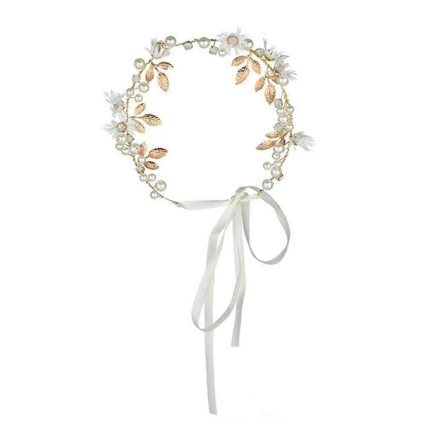 Blomsterflickans Huvudbonad Vit Liten Daisy Guld Blad Falska Pärlor Strass Blommiga Blad Håraccessoarer Flickor Bröllopsfest Bröllop