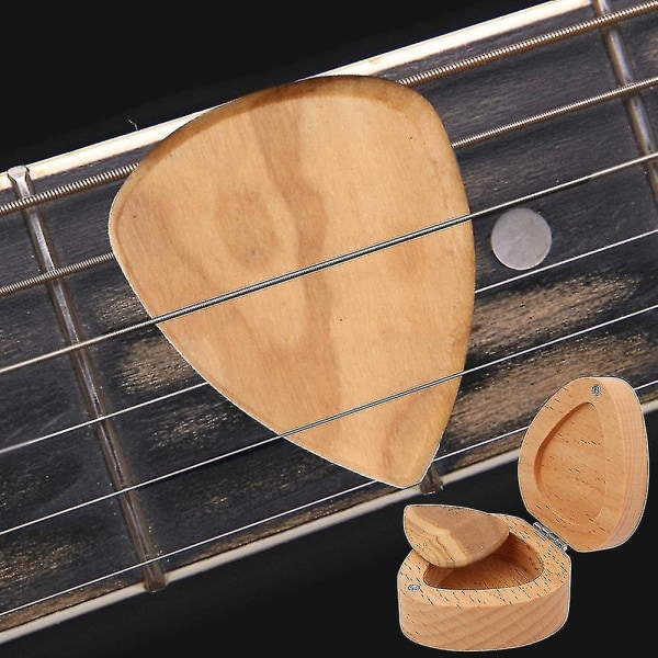 Trä Guitar Picks Case Hållare Container Plectrum Förvaringslåda Musikaliska gåvor