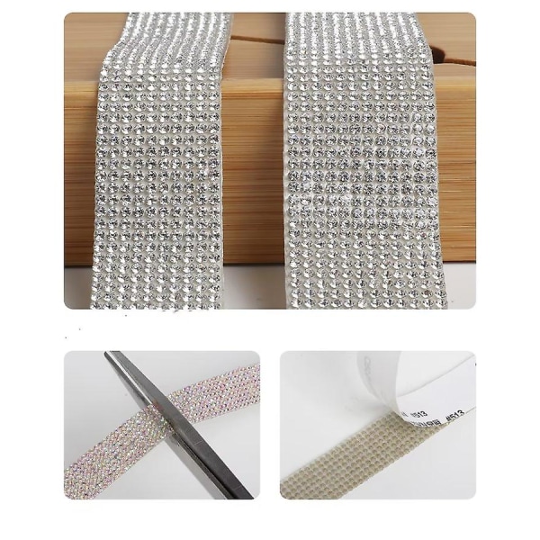 GHYT 2 stk 2,2 meter selvklebende krystallrhinestone diamantbånd, bling rhinestones klistremerke DIY bildekorasjon klistremerke glitter rhinestones krystall