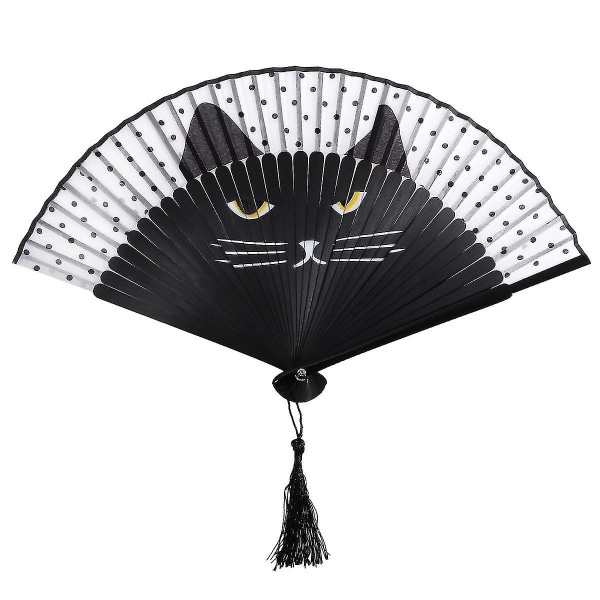 Cat Fan Todellinen silkki taittuva tuuletin Japanilaistyylinen askarteluviuhka Sarjakuva Lady Taitettava tuuletin Tyylikäs tuuletin