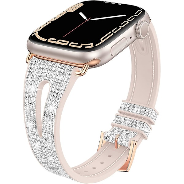 Bling Tunnband för Apple Watch Band 41mm 40mm 38mm Serie 7 SE 6 5 4 3 2 1, Kvinnors Silikon Glitter Armband Tillbehör Kompatibelt med iWatch Alla Serier