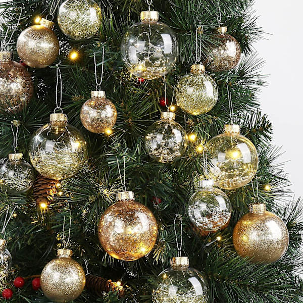 24 st Klar Julgranskulor Dekorationer 2,4'' Champagne Julgranskulor Osplitterliga och Transparenta Dekorativa Hängande Ornament för Jul