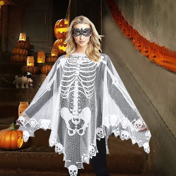 Halloween Dräkt Halloween Sjal Skeleton Poncho För Kvinnor Halloween Kostym - De dödas dag（112x112cm）