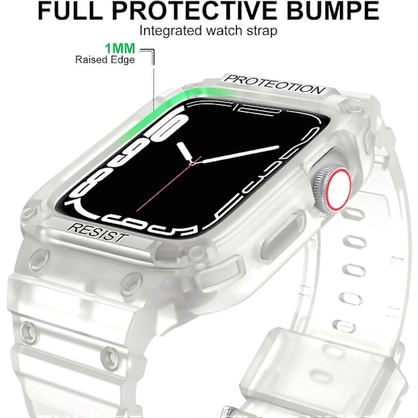 Robust armband med fodral kompatibelt med Apple Watch 45mm 44mm, Fullt skyddande stötfångare och armband för iWatch SE Serie 7 6 5 4