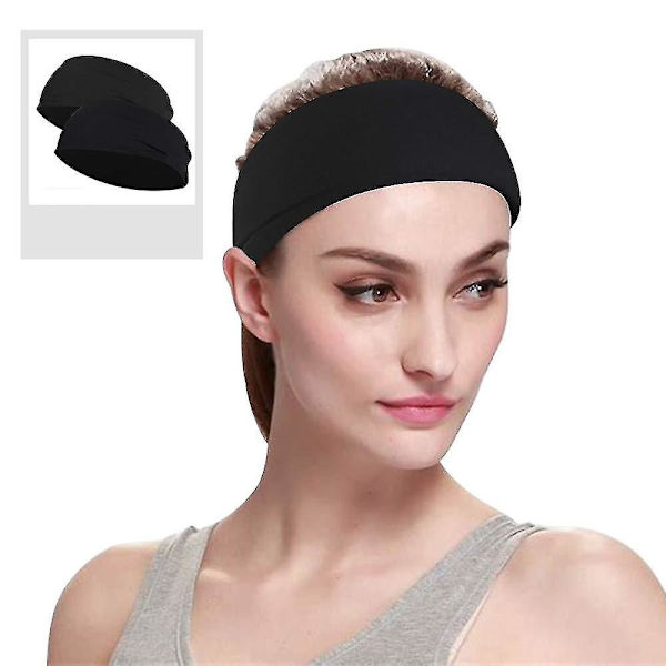 2-pack Sport Hårband Svettbands - Hårband för Sport, Cykling, Yoga, Ansiktsrengöring - Svart