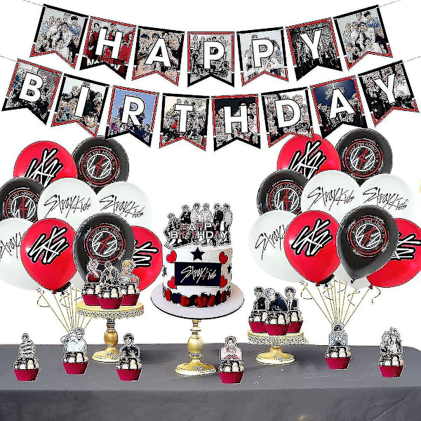 Heytea Stray-kids juhlatarvikkeet, Stray-kids juhlakoristeet sisältävät Happy Birthday -bannerit, kakkukoristeet, cupcake-koristeet,-yvan