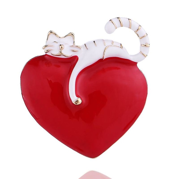 Ghyt Emalj Hjärta Och Katt Brosch Söt Kitty Pin Livfulla Djur Broscher Barn Vuxna Smycken, Set Om 2st