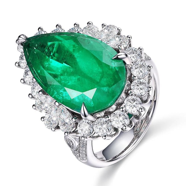 Ghyt Kvinders pæreskårne Halo skabt Emerald Cubic Zirconia Cz Bryllupsdag Forlovelseserklæring Mode brudering (størrelse 8)