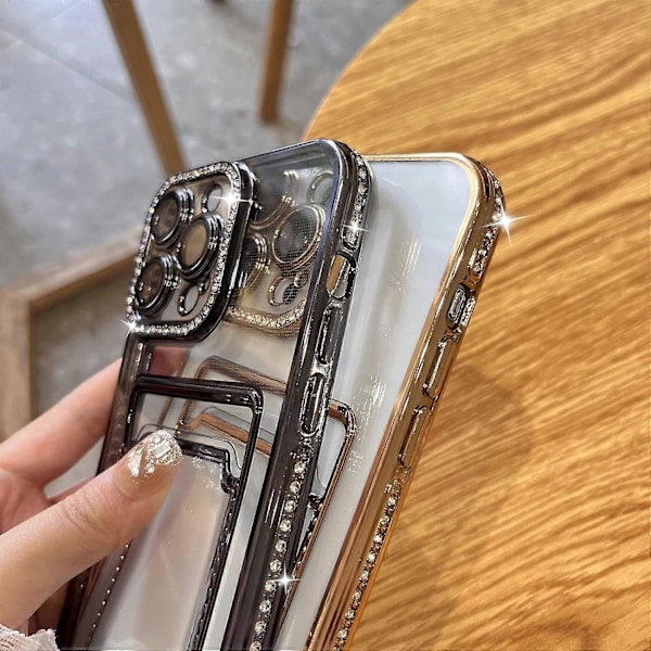 Pläterad Plånboksfodral för iPhone 13 Pro Max, Bling Glitter Diamant Kortinnehavare Kameraskydd Lyxigt Fodral + 2* , Kortfack Elegant