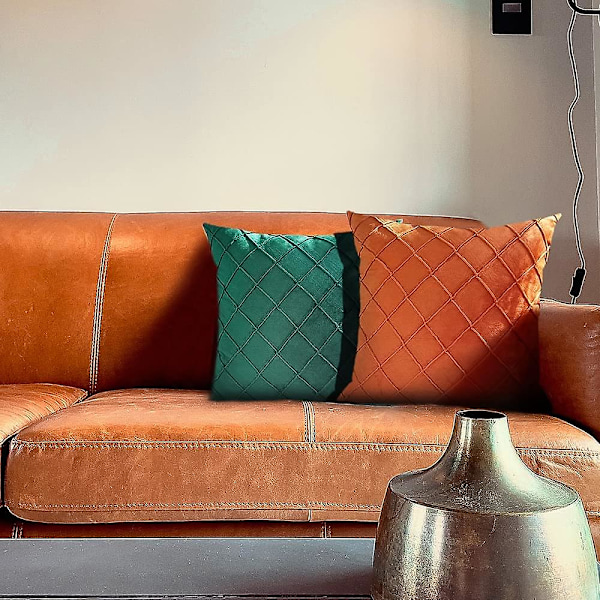 Set med 2 Kuddfodral 45x45 cm Prydnadskudde Överdrag Mjuka Med Mönsterdesignade Kuddfodral För Soffa Säng Stol - Grön Orange