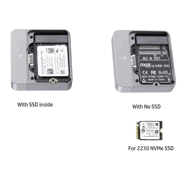 M.2 NVMe 2230 SSD-kabinett USB C-adapter 10 Gbps USB3.2 Gen2 ekstern boks for M2 2230 NVMe SN7