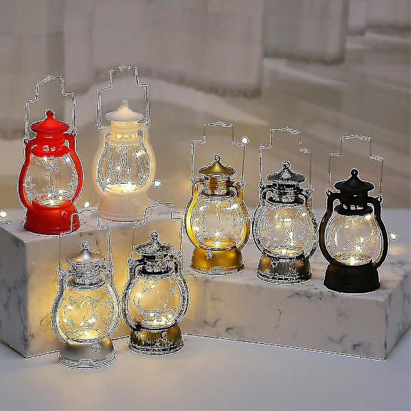 Led-lykta Ljus Batteridriven Varm Ljus Energisparande Led Nattljus Med Rephandtag Jul（Brons Guld）