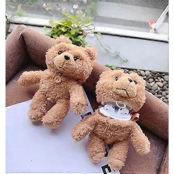 Plush Björnarfodral för Airpods 1/2, Plyschdjur Mjuk Fluffig Päls Fuzzy Söt Cartoon Rolig 3D Design Barn Flickor Pojkar Omslag, Kawaii Coo