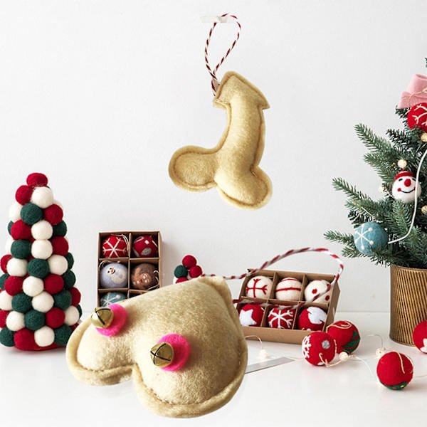 Rolig 3D julgranskulor julgransprydnad, julgransdekoration hängande prydnad juldekorationer（Med julhatt，Rosa）