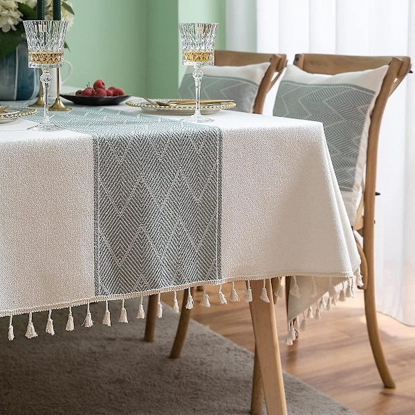 Rektangulära Dukar för Matbord, Stickad Broderi, Texturerad Tofs, Bomull Linne Dekorativ Avlång Bordsduk för Kök Matplats Picknick (140