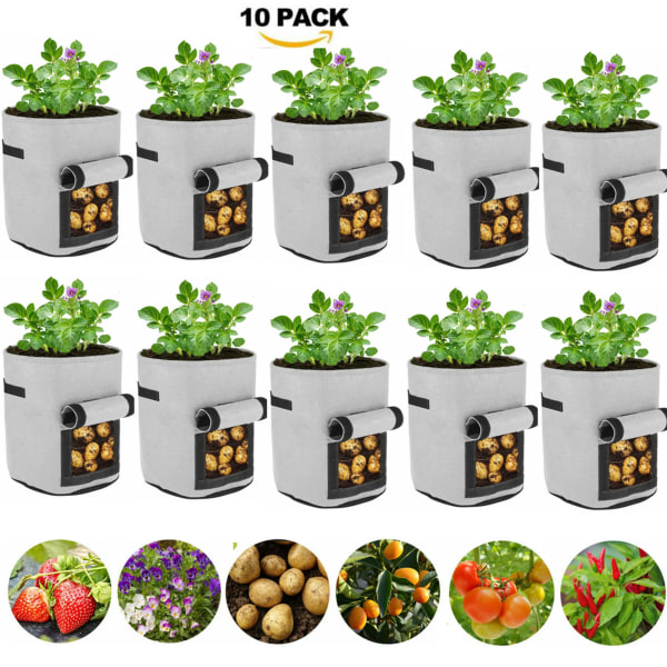 10-pack växtpåsar - Potatisodlingspåsar 7 Gallon - Grå grå