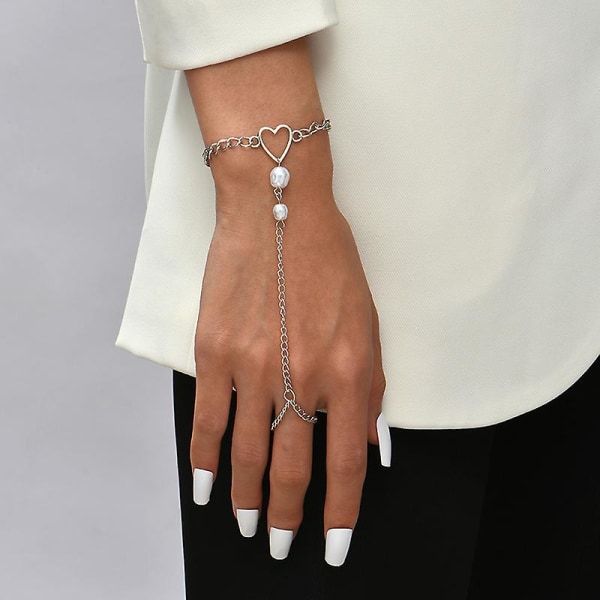 GHYT Boho Sliver Finger Armbånd Beaded Slave Ring Håndsele Kæde Armbånd Smykker til kvinder og piger