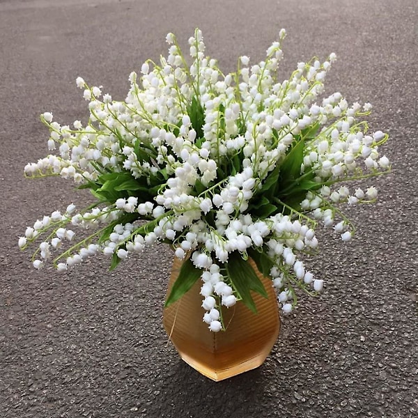 12-pack konstgjorda liljekonvaljer blommor konstgjorda blommor vindspel orkidé bröllopsbukett vita blomsterarrangemang för bröllop hem inomhus utomhus