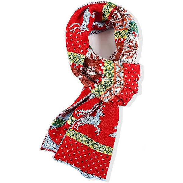 Halsduk för kvinnor, höst och vinter, kall, julröd, tjock stickad, randig, snöflinga, ren, träd, jacquard, varm, mjuk, kashmirliknande, sjal